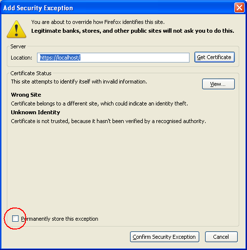 Add Security Exception Add Security Exception