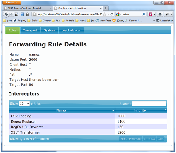 List of Interceptors Registered by serviceProxy Called names