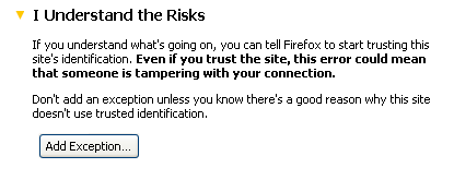 Exception for the Server Certificate Exception for the Server Certificate