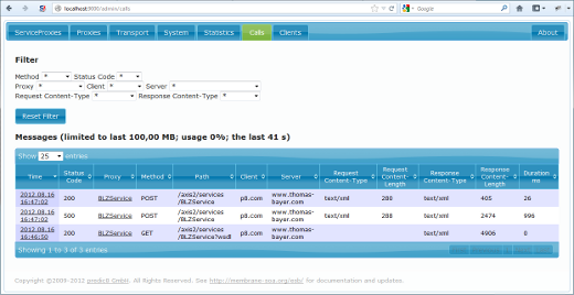 Membrane ESB Admin Web Console Calls Tab Membrane ESB Admin Web Console Calls Tab